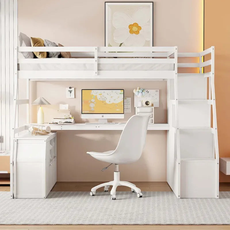 Full Size Loft Bed with Drawers and Desk
