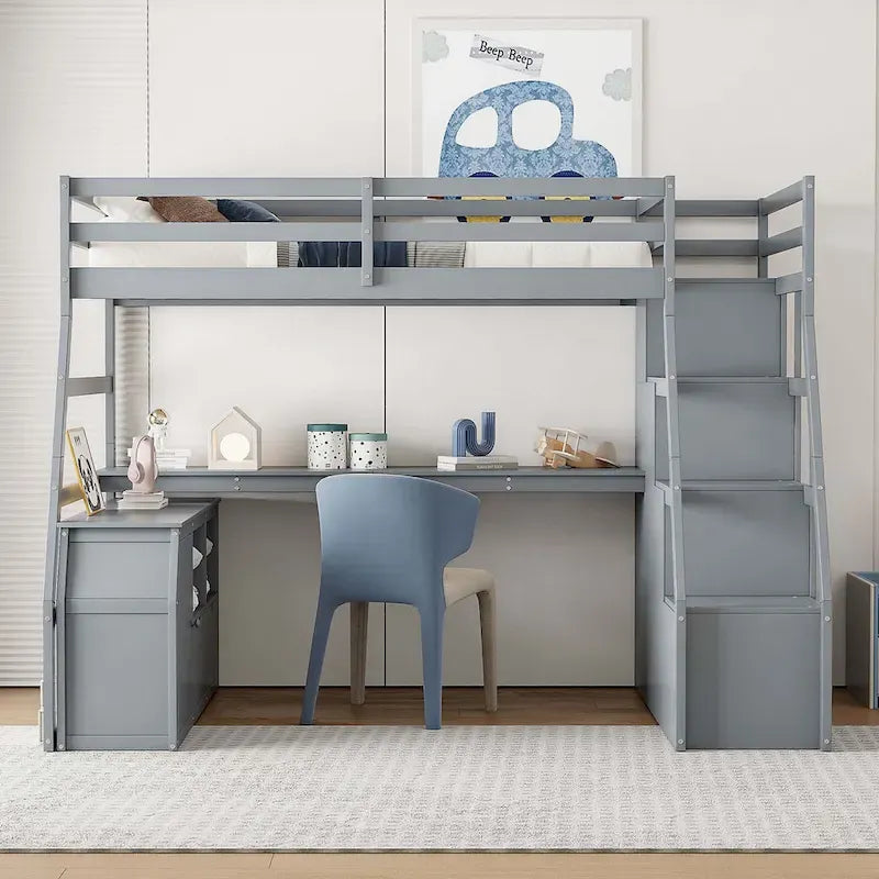Full Size Loft Bed with Drawers and Desk