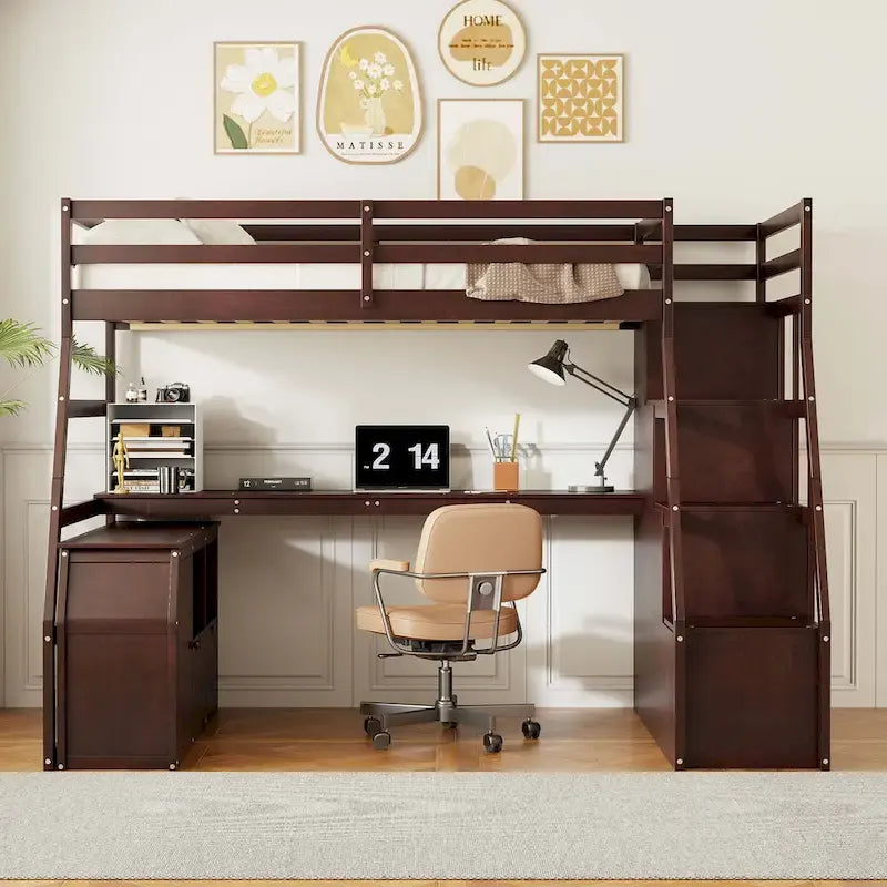 Full Size Loft Bed with Drawers and Desk