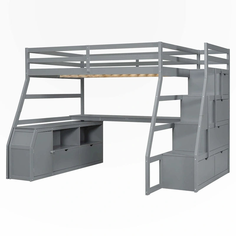 Full Size Loft Bed with Drawers and Desk