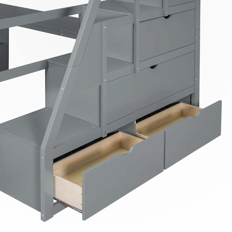 Full Size Loft Bed with Drawers and Desk