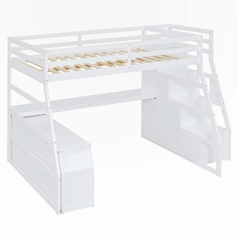 Full Size Loft Bed with Drawers and Desk