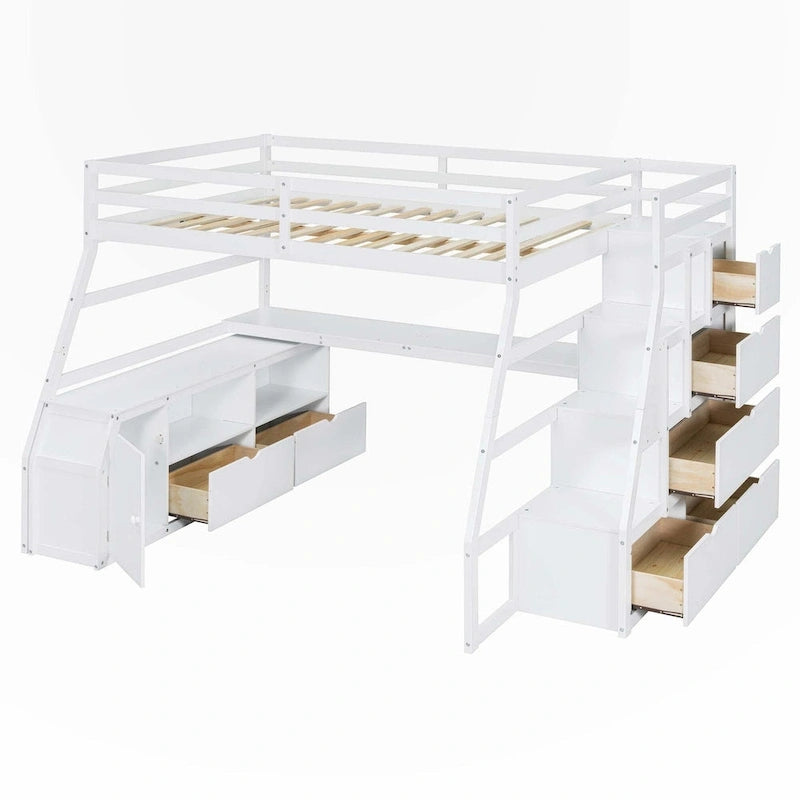 Full Size Loft Bed with Drawers and Desk