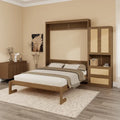 Solid Wood with Rattan Murphy Bed with Side Cabinet Storage Shelf