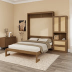 Solid Wood with Rattan Murphy Bed with Side Cabinet Storage Shelf