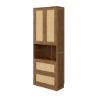 Solid Wood with Rattan Murphy Bed with Side Cabinet Storage Shelf