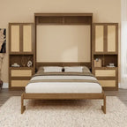 Solid Wood with Rattan Murphy Bed with Side Cabinet Storage Shelf
