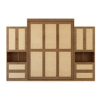 Solid Wood with Rattan Murphy Bed with Side Cabinet Storage Shelf