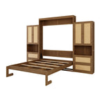 Solid Wood with Rattan Murphy Bed with Side Cabinet Storage Shelf