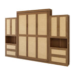 Solid Wood with Rattan Murphy Bed with Side Cabinet Storage Shelf
