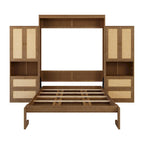 Solid Wood with Rattan Murphy Bed with Side Cabinet Storage Shelf