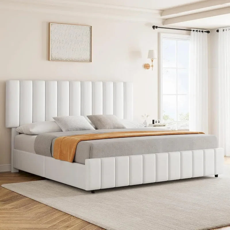 Bed Frame with 4 Storage Drawers and Adjustable Headboard, No Box Spring Needed