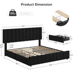 Bed Frame with 4 Storage Drawers and Adjustable Headboard, No Box Spring Needed