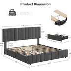 Bed Frame with 4 Storage Drawers and Adjustable Headboard, No Box Spring Needed