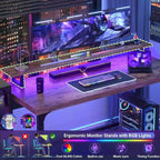 55 Inch Computer Desk with Socket and LED Light,Home Office Desk with 1.5 inch Thickened desktop,Writing Study Gaming Table