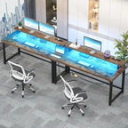 55 Inch Computer Desk with Socket and LED Light,Home Office Desk with 1.5 inch Thickened desktop,Writing Study Gaming Table