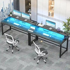 55 Inch Computer Desk with Socket and LED Light,Home Office Desk with 1.5 inch Thickened desktop,Writing Study Gaming Table