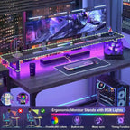 55 Inch Computer Desk with Socket and LED Light,Home Office Desk with 1.5 inch Thickened desktop,Writing Study Gaming Table