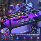 55 Inch Computer Desk with Socket and LED Light,Home Office Desk with 1.5 inch Thickened desktop,Writing Study Gaming Table