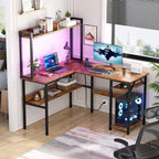 L Shaped Computer Desk with Hutch and Storage Shelves, Corner Gaming Table with LED Lights