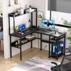 L Shaped Computer Desk with Hutch and Storage Shelves, Corner Gaming Table with LED Lights