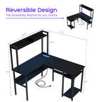 L Shaped Computer Desk with Hutch and Storage Shelves, Corner Gaming Table with LED Lights