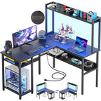 L Shaped Computer Desk with Hutch and Storage Shelves, Corner Gaming Table with LED Lights