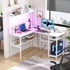 L Shaped Computer Desk with Hutch and Storage Shelves, Corner Gaming Table with LED Lights