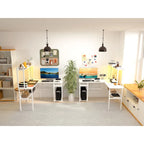 L Shaped Computer Desk with Hutch and Storage Shelves, Corner Gaming Table with LED Lights