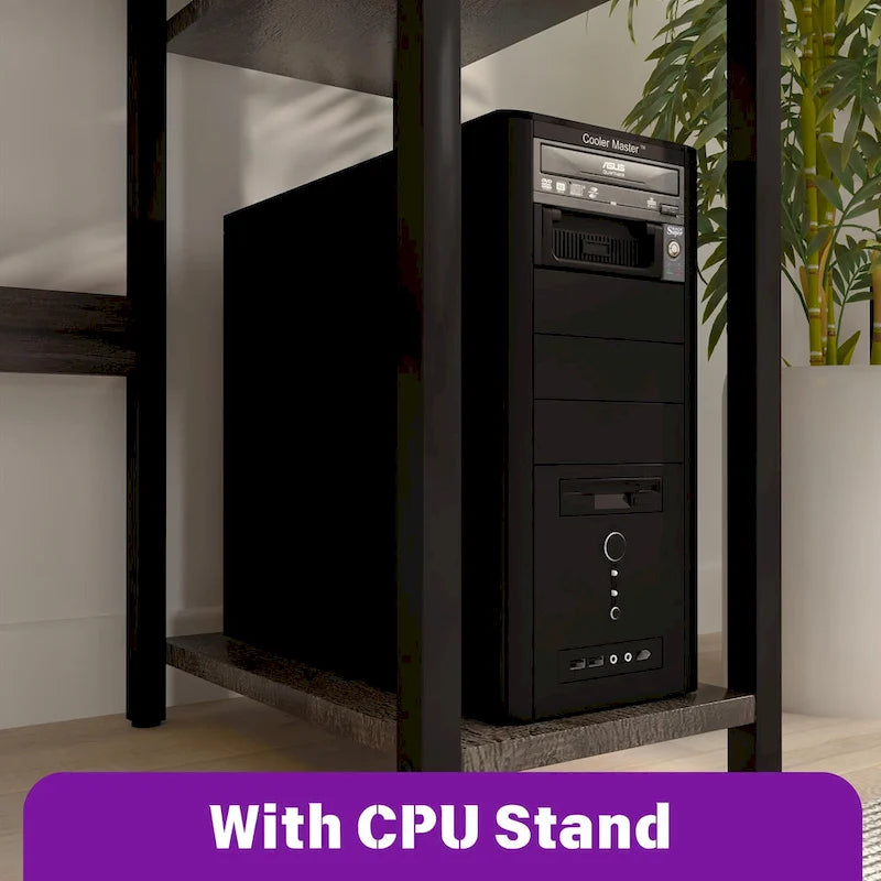 L Shaped Computer Desk with Hutch and Storage Shelves, Corner Gaming Table with LED Lights