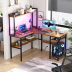L Shaped Computer Desk with Hutch and Storage Shelves, Corner Gaming Table with LED Lights
