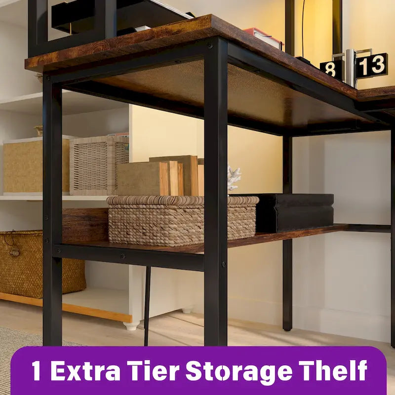 L Shaped Computer Desk with Hutch and Storage Shelves, Corner Gaming Table with LED Lights