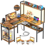 L Shaped Computer Desk with Hutch and Storage Shelves, Corner Gaming Table with LED Lights