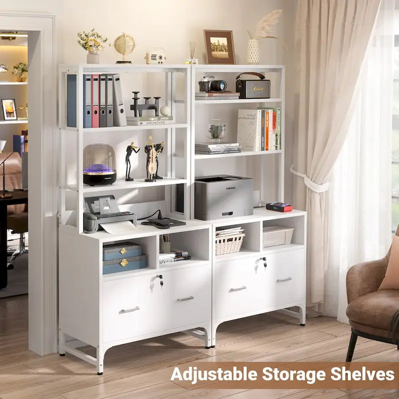 File Cabinet with Charging Station, Vertical Filing Cabinet with Lock & Large Drawer