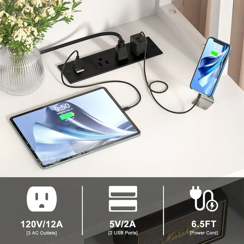 File Cabinet with Charging Station, Vertical Filing Cabinet with Lock & Large Drawer