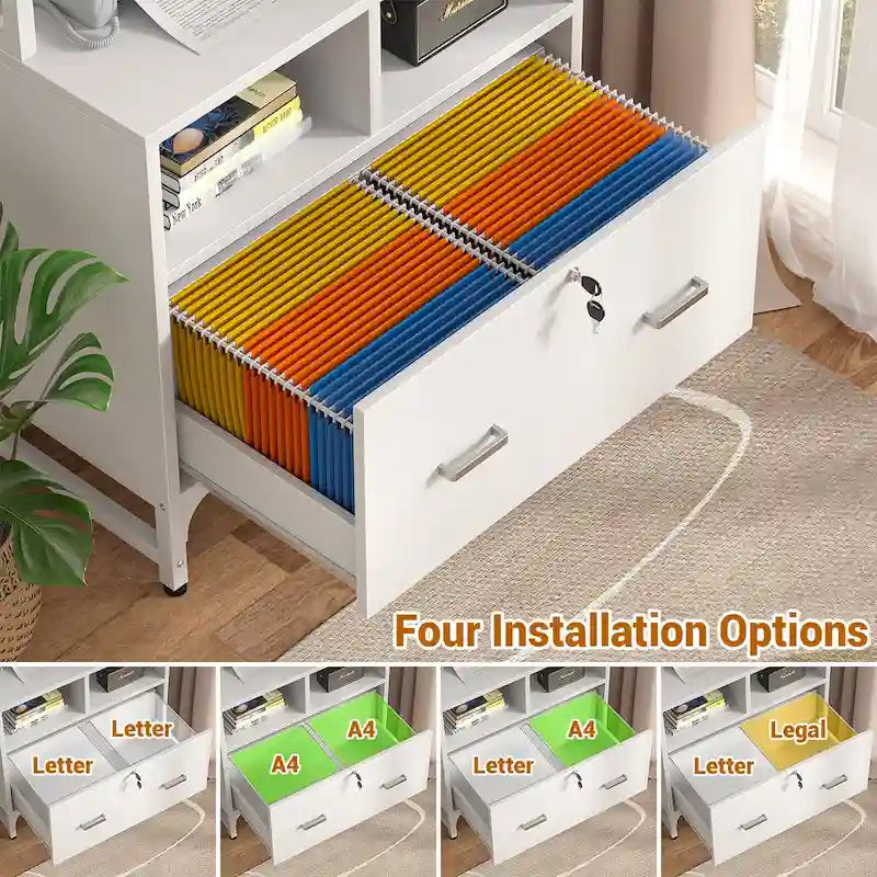 File Cabinet with Charging Station, Vertical Filing Cabinet with Lock & Large Drawer