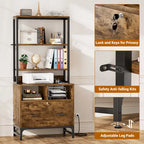 File Cabinet with Charging Station, Vertical Filing Cabinet with Lock & Large Drawer