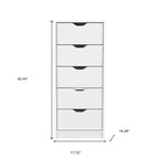 Modern 5 Drawer Chest Vertical Dresser for Bedroom Storage 18 Inch
