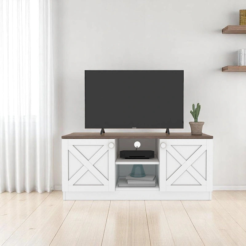 Conte Modern TV Stand with 2 Doors Storage Cabinets, Wood Finish, Living Room Entertainment Center