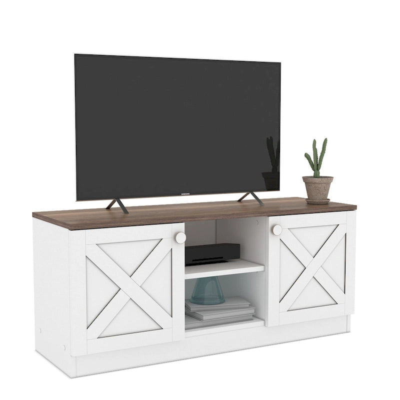 Conte Modern TV Stand with 2 Doors Storage Cabinets, Wood Finish, Living Room Entertainment Center