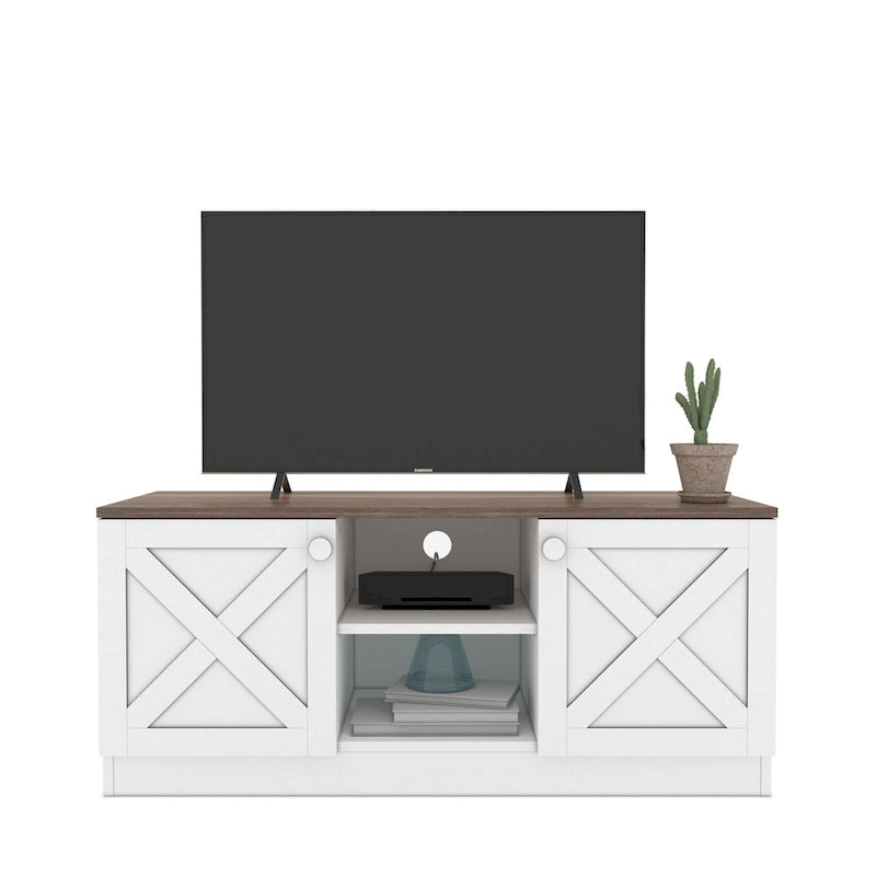 Conte Modern TV Stand with 2 Doors Storage Cabinets, Wood Finish, Living Room Entertainment Center