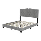 Queen Size Upholstered Bed Frame with Rivet Design, Modern Velvet Platform Bed with Tufted Headboard, Gray