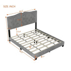 Queen Size Upholstered Bed Frame with Rivet Design, Modern Velvet Platform Bed with Tufted Headboard, Gray