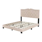 Queen Size Upholstered Bed Frame with Rivet Design, Modern Velvet Platform Bed with Tufted Headboard, Gray