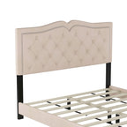 Queen Size Upholstered Bed Frame with Rivet Design, Modern Velvet Platform Bed with Tufted Headboard, Gray