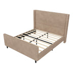 Corduroy Upholstered Bed Wingback Frame with Vertical Stripe Headboard, Footboard, Low-Profile Platform Bed, Sleigh Panel Bed