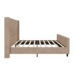 Corduroy Upholstered Bed Wingback Frame with Vertical Stripe Headboard, Footboard, Low-Profile Platform Bed, Sleigh Panel Bed