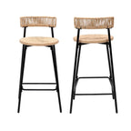 Hand Woven Bar Stools with Back Set of 2 Paper Rope Round Barstools with Footrest for Kitchen Island & Dining Rooms