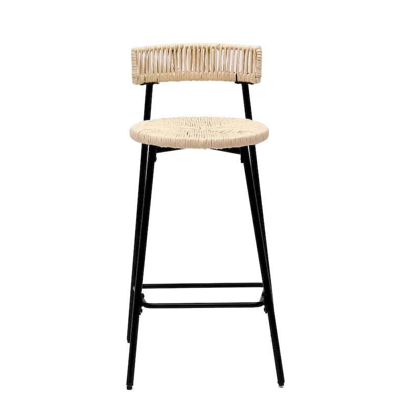 Hand Woven Bar Stools with Back Set of 2 Paper Rope Round Barstools with Footrest for Kitchen Island & Dining Rooms