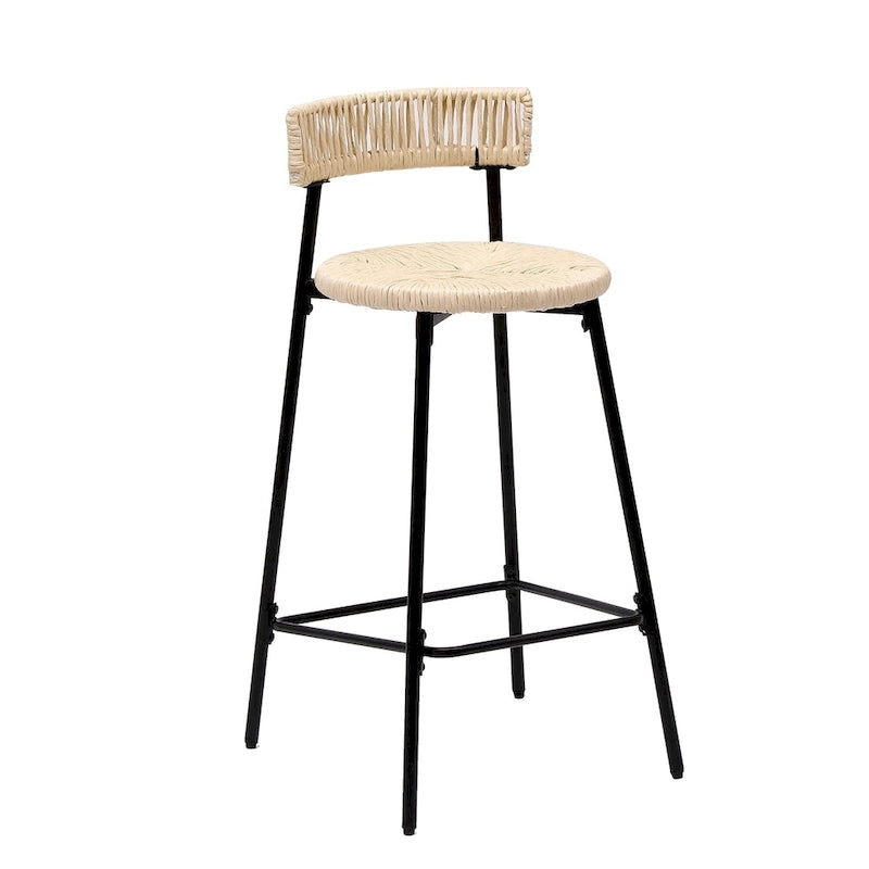 Hand Woven Bar Stools with Back Set of 2 Paper Rope Round Barstools with Footrest for Kitchen Island & Dining Rooms